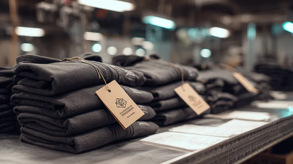 Small Brand Hoodie Line Ready to Ship Stack of branded hoodies packaged and ready for delivery