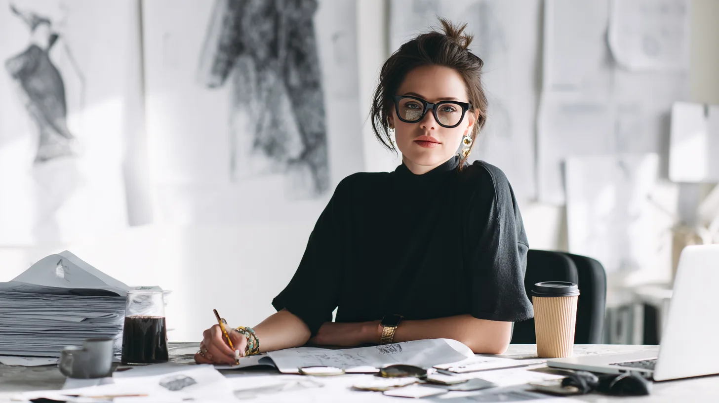 Fashion entrepreneur organizing legal paperwork to launch a clothing brand