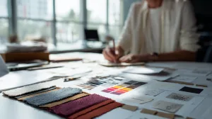 Fashion designer preparing brand elements for a clothing rebrand