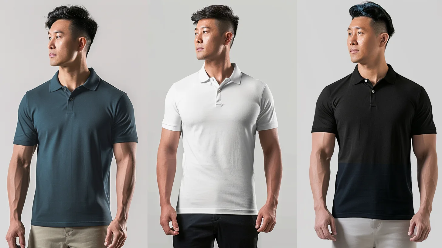 A side-by-side visual comparison of polo shirt fits in the US, Europe, and Asia. Includes classic fit (US), slim fit (Europe), and compact fit (Asia) displayed on mannequins or models.