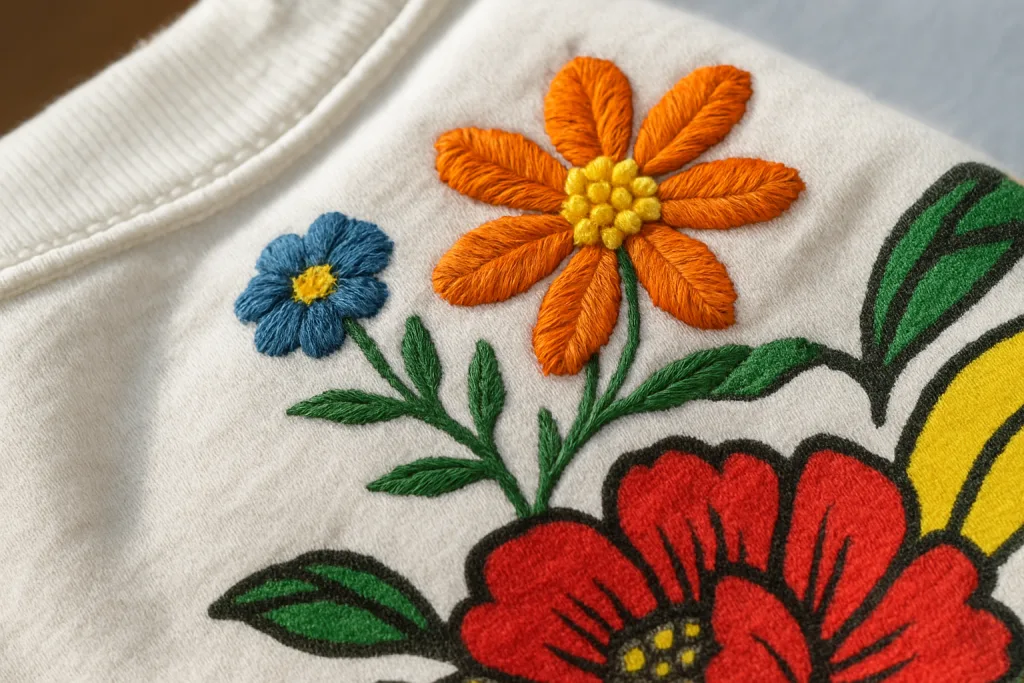 close up embroidery print tshirt close up embroidery print tshirt