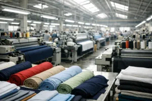 A professional photo showing diversified apparel production in a bright, clean Southeast Asian garment plant, aligning with the China Plus One supply chain strategy.