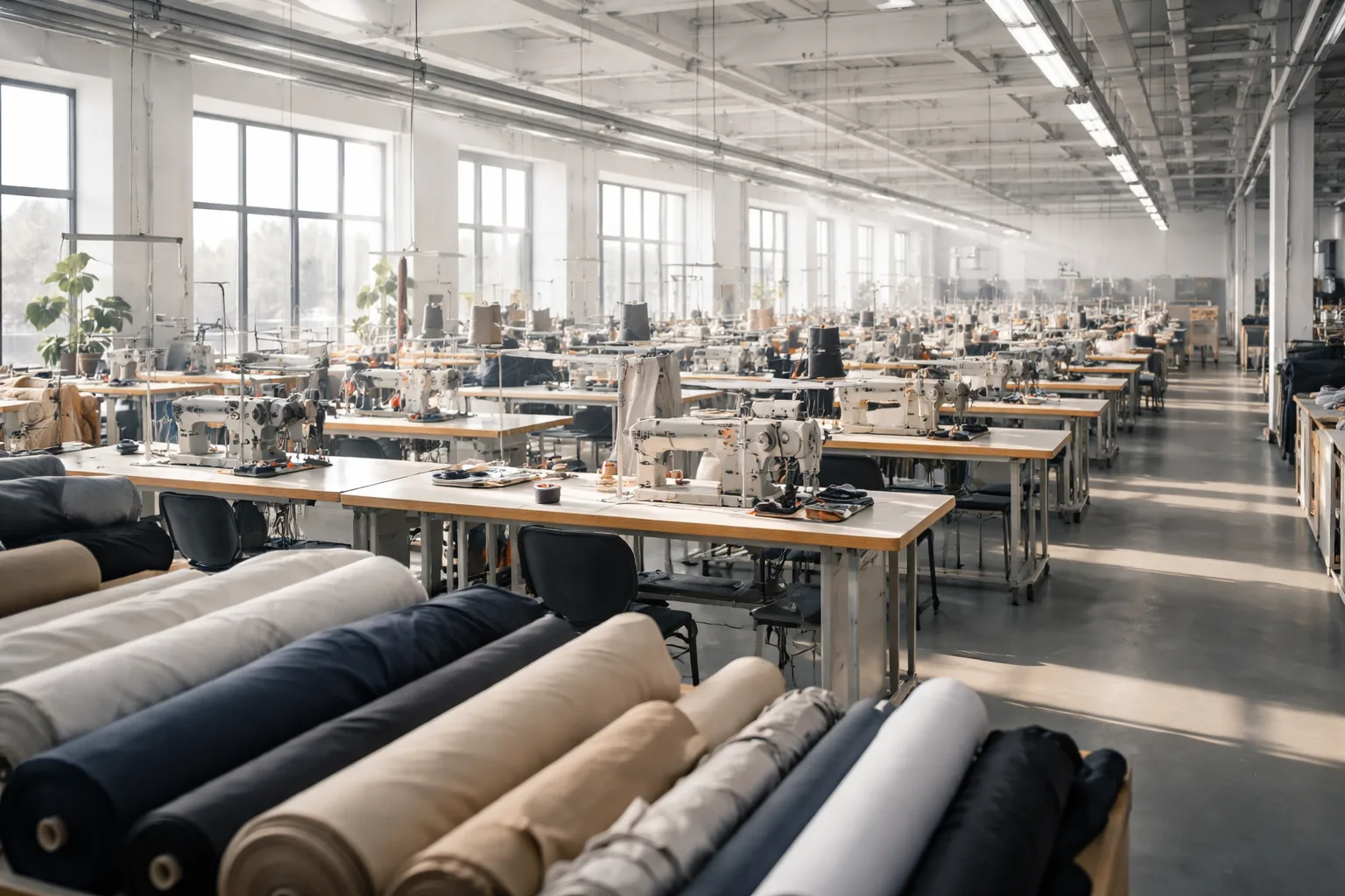 A professional, well-lit Chinese garment factory floor representing transparency and readiness for factory visits, supporting open door policy in sourcing.