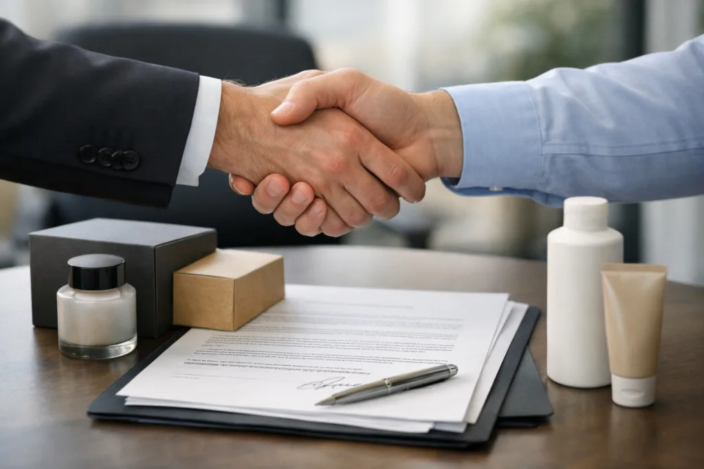 finalizing manufacturing agreement handshake finalizing manufacturing agreement handshake