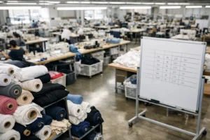 A production-ready apparel factory shows the setup and cost considerations for small order surcharges and low minimums.