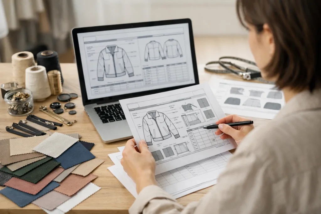 designer reviewing tech pack template designer reviewing tech pack template