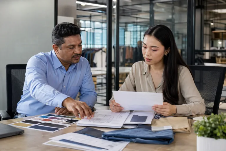 A buyer compares quote details, fabric options, and production notes before selecting a factory.