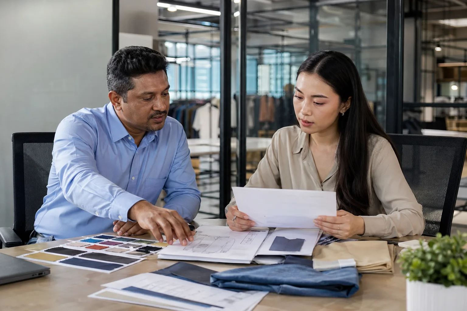 A buyer compares quote details, fabric options, and production notes before selecting a factory.
