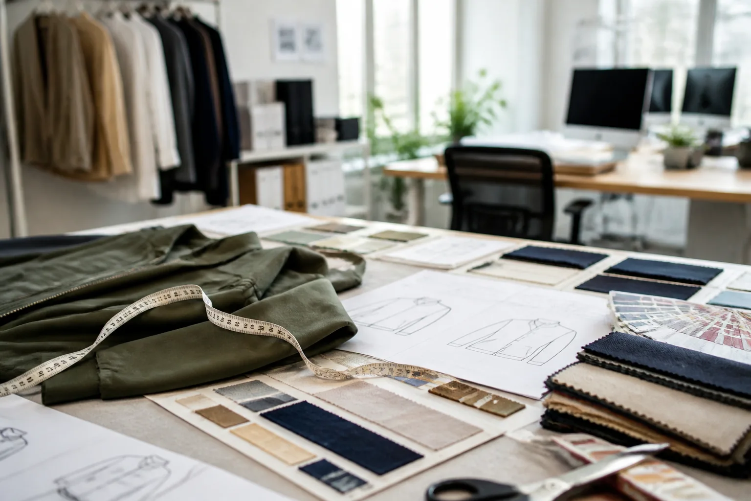 A clean manufacturing workspace showing how sampling and documentation affect apparel budgets.