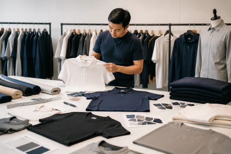 A realistic production planning scene showing how different end uses affect apparel development choices.