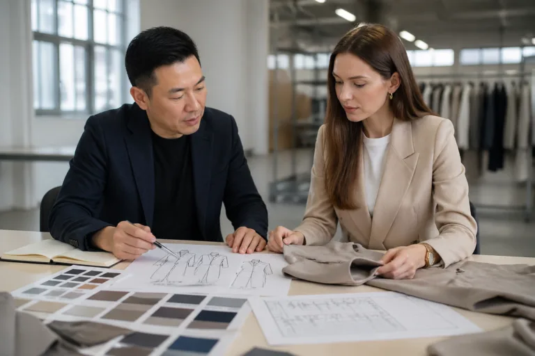 A realistic sourcing meeting showing clear pre-production alignment on samples and specifications.