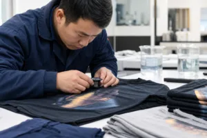 t-shirt print durability testing in an apparel sample room