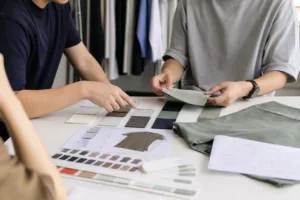 Custom t-shirt reorder consistency planning with approved sample and fabric swatches