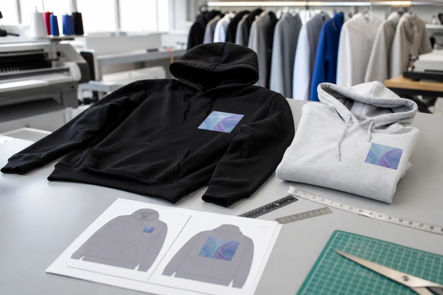 hoodie logo placement planning for left chest and center chest branding