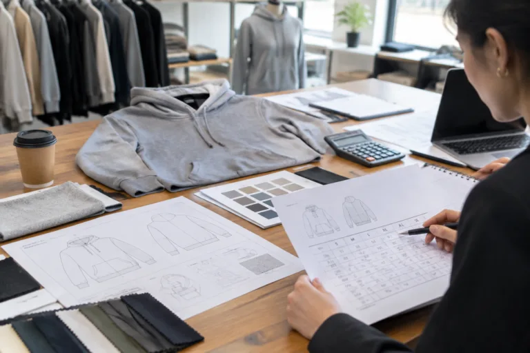 Hoodie size ratio planning sheet for a bulk hoodie production order