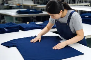 Fabric review using a t-shirt defect checklist before shipment