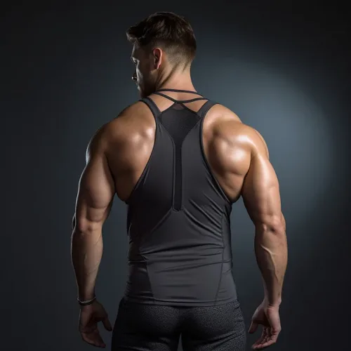 Man in athletic wear showcasing muscular build.