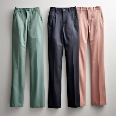 Colorful women's dress pants on display
