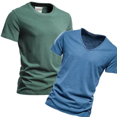 Green and blue crew-neck t-shirts.